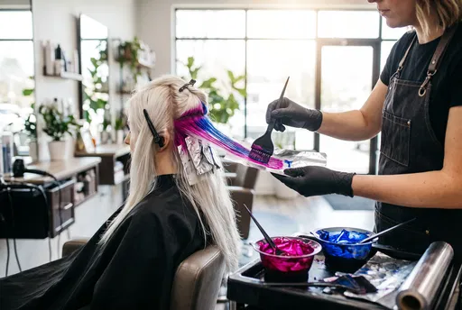 Stylist Applying Vibrant Dye to Blonde Hair