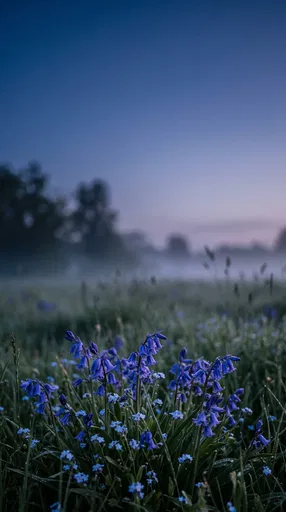Bluebells and Forget-Me-Nots in Twilight Meadow