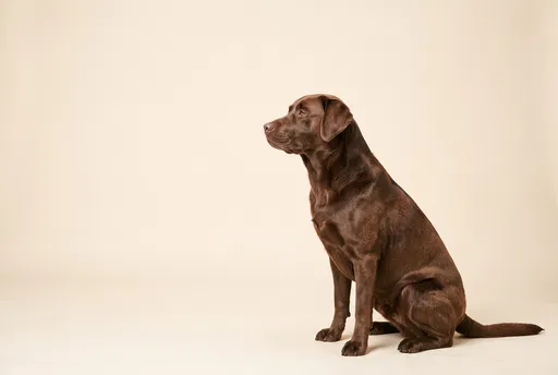 Chocolate Labrador Sitting in Studio Profile