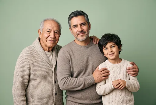 Three Generations Hispanic Family Studio Portrait