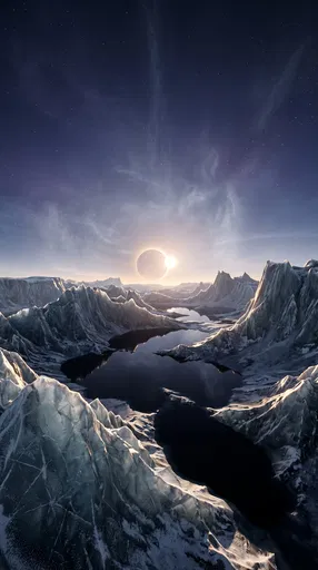 Frozen Alien World During Solar Eclipse