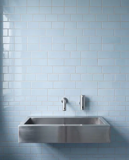 Stainless Steel Sink on Blue Tiles