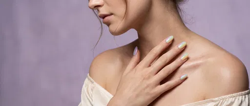 Pastel Ombre Manicure on Model Collarbone