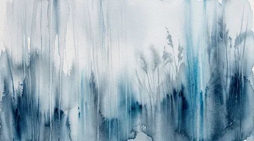 Blue Watercolor Rain and Misty Reeds Background