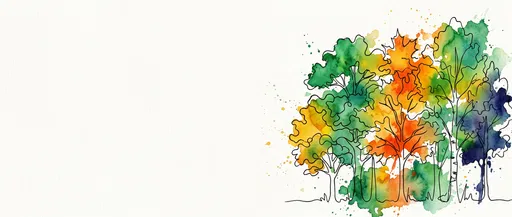 Watercolor and Line Art Forest Trees