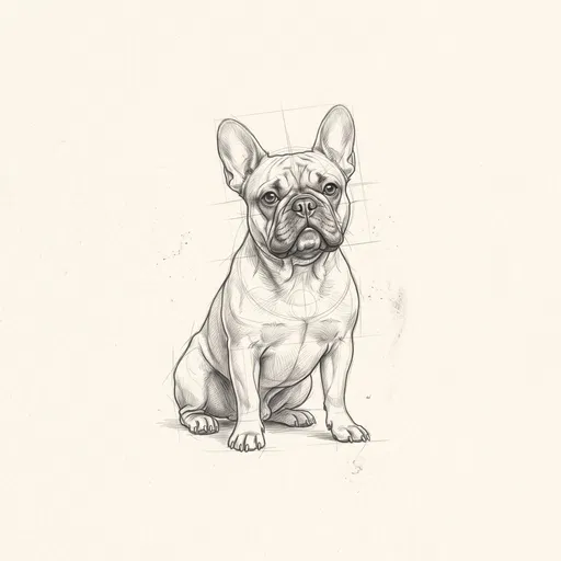 Graphite Pencil Sketch of Seated French Bulldog