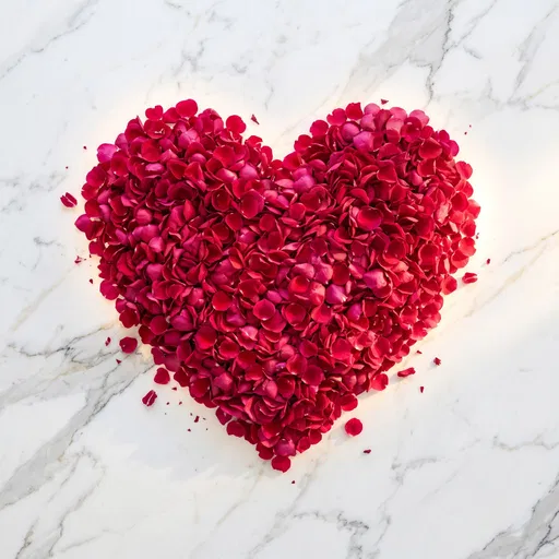 Red Rose Petal Heart on Marble