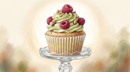 Pistachio and Raspberry Cupcake Illustration