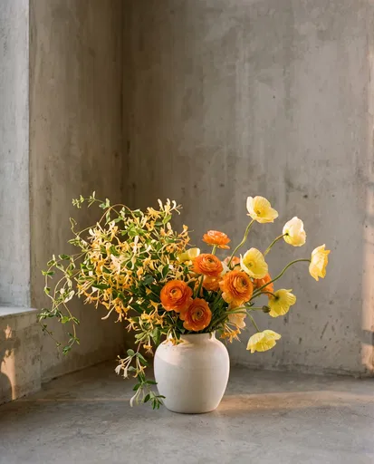 Warm Floral Bouquet in Concrete Corner