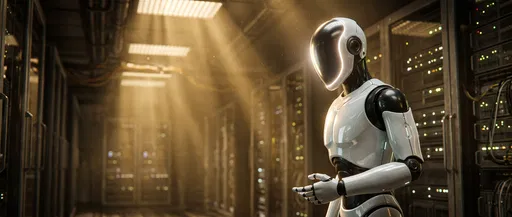 Sleek White Robot in Server Room