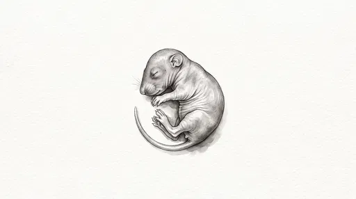 Monochrome Illustration of Sleeping Newborn Rat