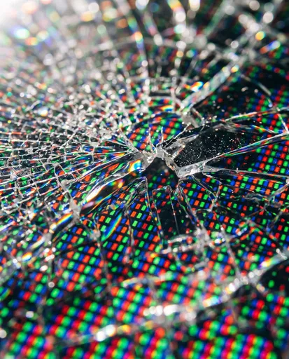 Macro Shattered Glass Over RGB Screen