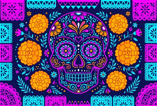 Vibrant Day of the Dead Skull Illustration