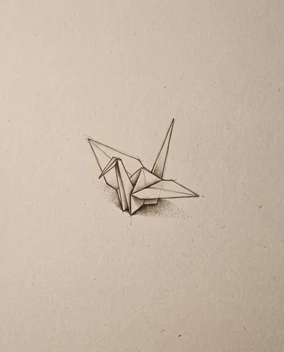 Minimalist Origami Crane Sketch on Paper