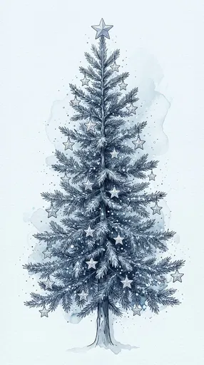 Icy Blue Ink Wash Christmas Tree