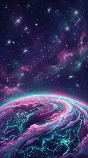 Glowing Magenta and Teal Planet in Space