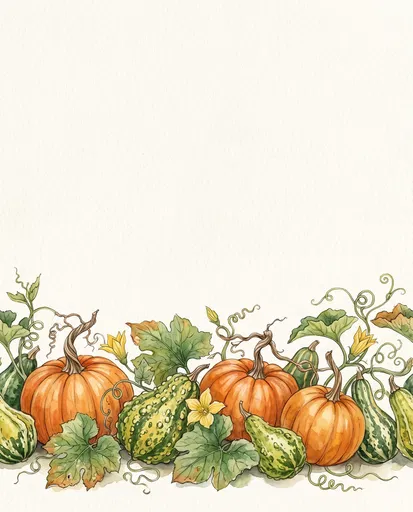 Watercolor Pumpkin and Gourd Border Illustration