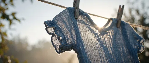 Blue Muslin Baby Clothes on Outdoor Clothesline