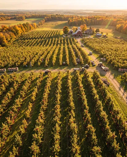 Aerial View of Autumn Apple Orchard