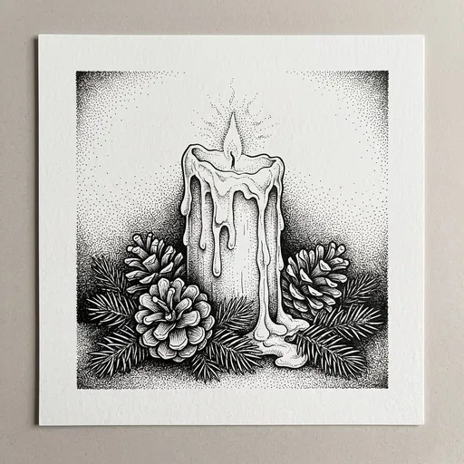 Stippled Ink Drawing of Christmas Candle