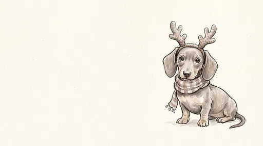 Dachshund Puppy with Reindeer Antlers Illustration