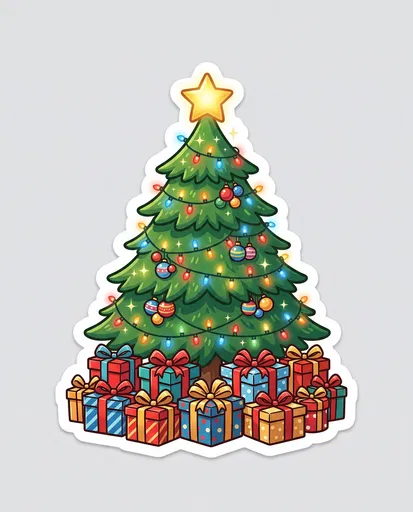 Cartoon Christmas Tree and Gifts Sticker