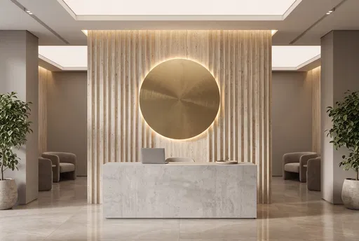 Modern Corporate Reception With Blank Brass Sign