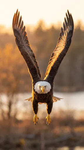 Bald Eagle Flying Forward at Sunset