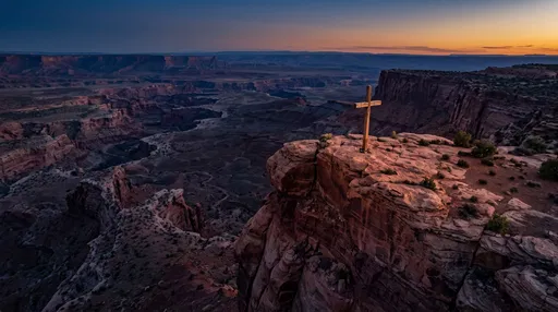 Wooden Cross on Red Rock Canyon Overlook