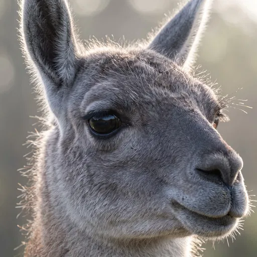 Backlit Close-Up Portrait of Guanaco Face