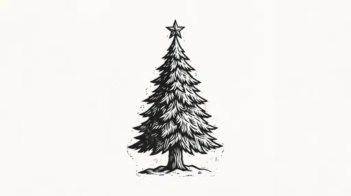Linocut Christmas Tree Clipart Illustration