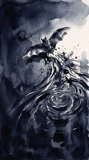 Indigo Ink Bat Skimming Water