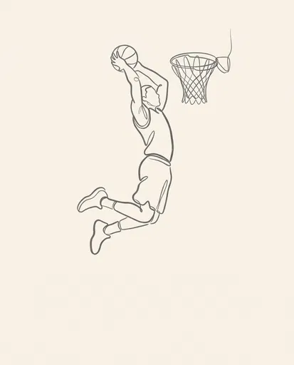 Minimalist Line Art Basketball Slam Dunk