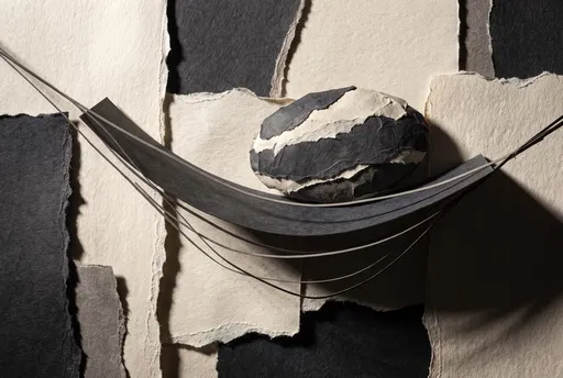 Torn Paper Collage of Suspended Stone