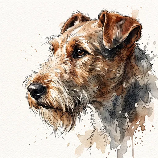 Watercolor and Ink Terrier Dog Portrait