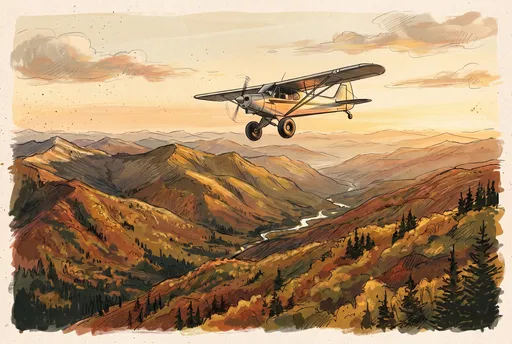 Bush Plane Flying Over Autumn Mountains