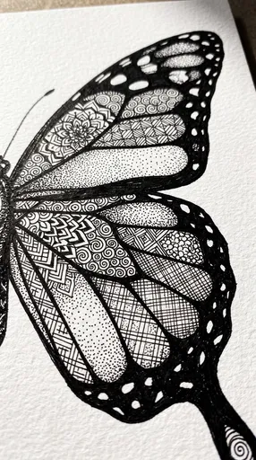 Intricate Zentangle Butterfly Ink Drawing