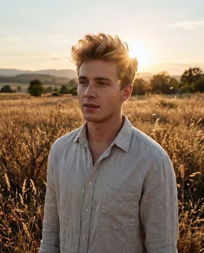 Blonde Man in Sunset Meadow