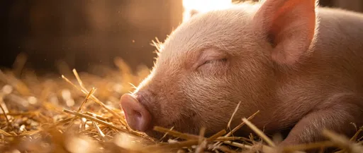 Sleeping Baby Piglet on Golden Straw