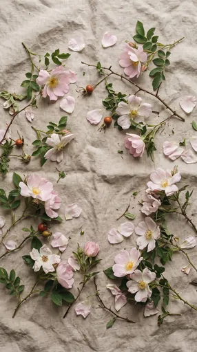 Wild Roses Flat Lay on Linen