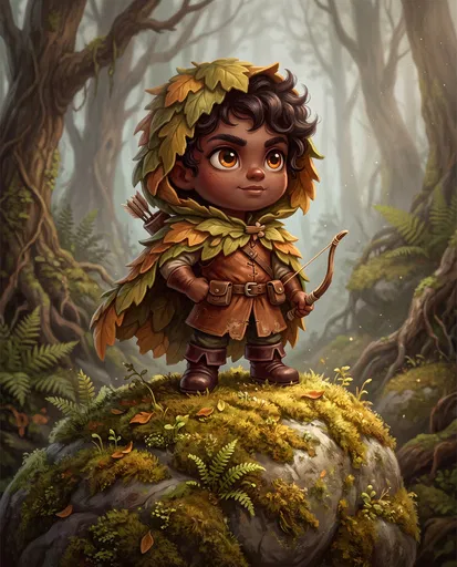 Chibi Woodland Ranger on Mossy Boulder