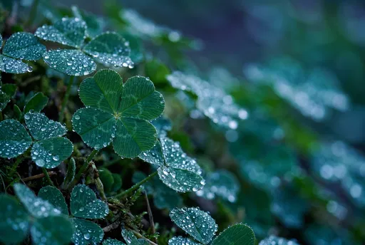 Four-Leaf Clover With Morning Dewdrops