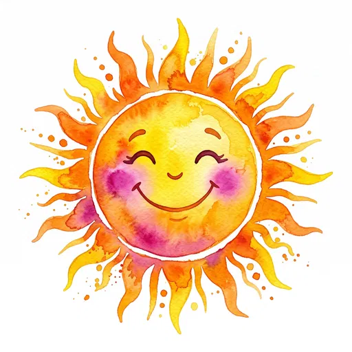 Cheerful Watercolor Smiling Sun Clipart