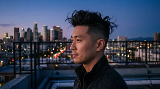 Man With Quiff Hairstyle on Urban Rooftop