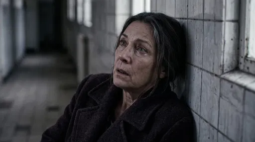 Older Woman in Tiled Hallway