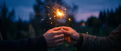 Couple Holding Lit Sparkler at Twilight