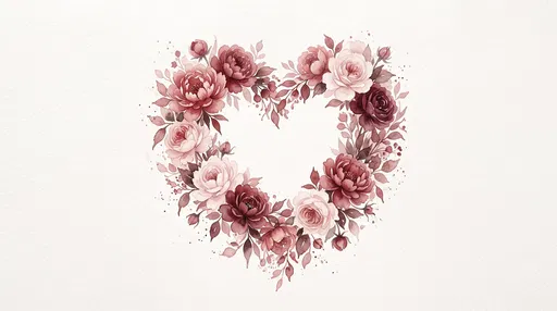 Watercolor Floral Heart Wreath Illustration