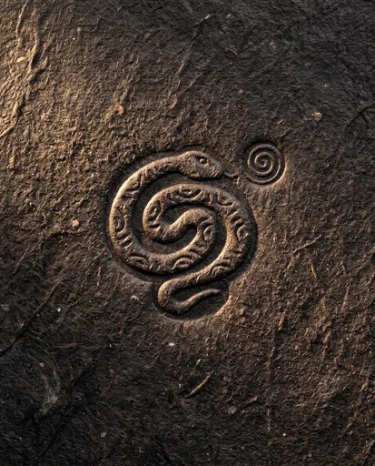 Embossed Serpent and Spiral on Rough Paper