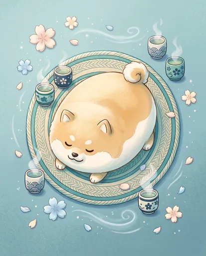 Cute Shiba Inu Loaf With Teacups