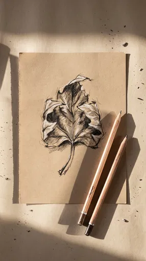 Charcoal Leaf Sketch on Tan Paper
